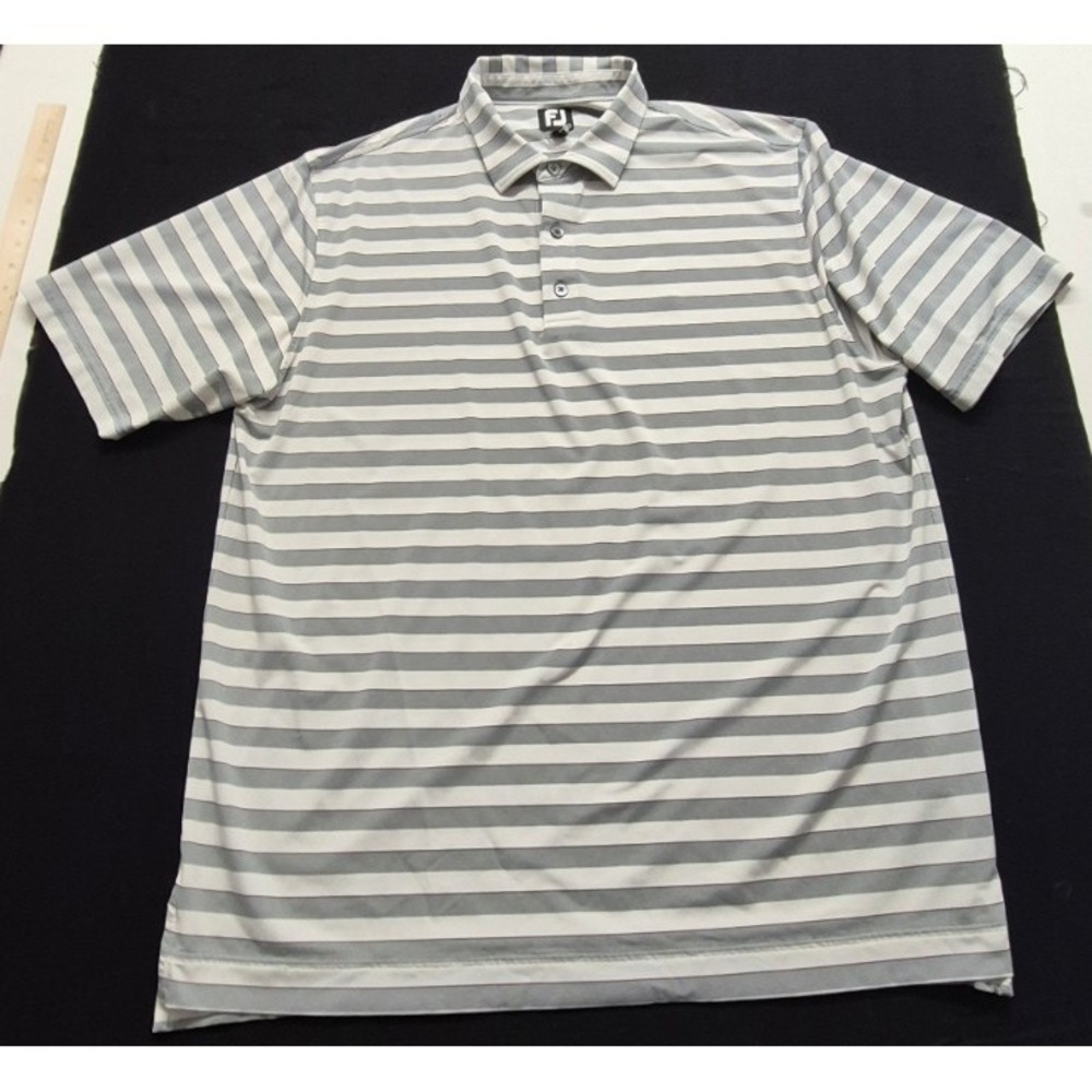 FJ men's gray/white‎ striped golf polo shirt 2XL stretch short sleeves tennis